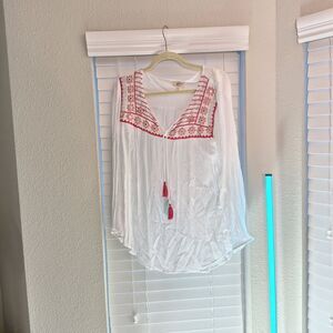 Style & Co. Size L Long Sleeve Boho Embroidered Sheer Top/blouse